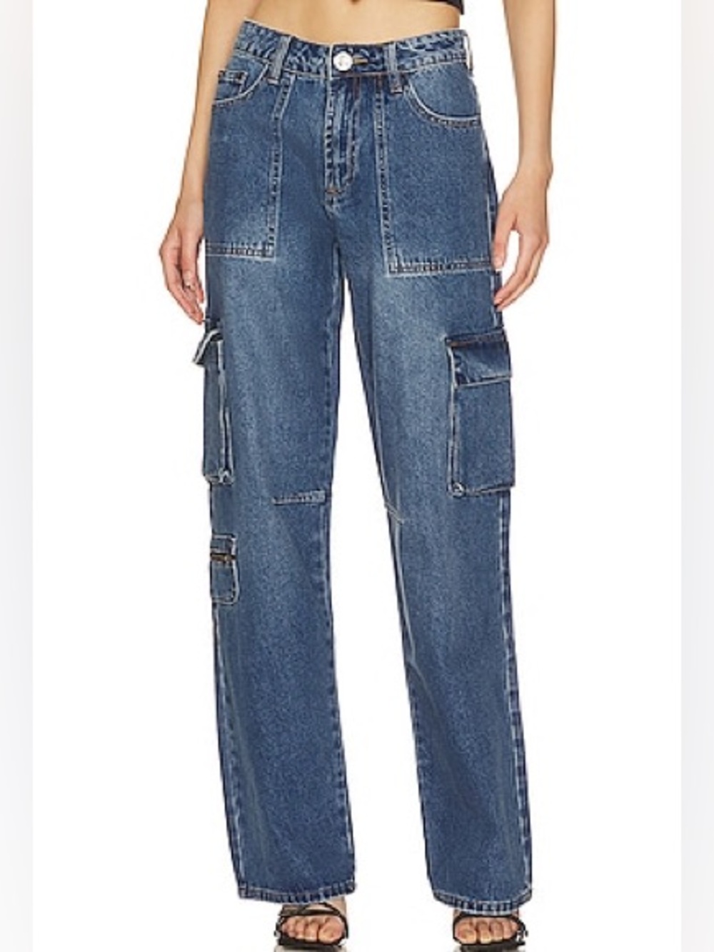 One Teaspoon Medium Blue Straight-Leg Cargo Jeans